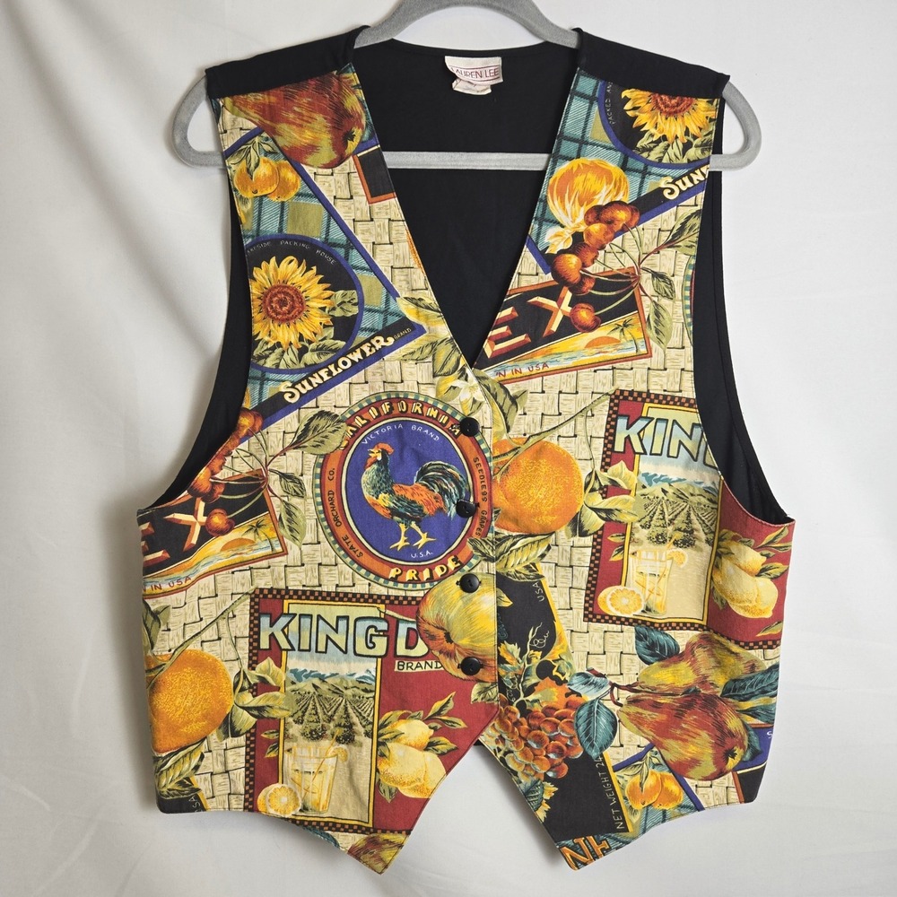 Lauren Lee Vintage Vest Collage‎ Style Novelty Print California Pride Size Large